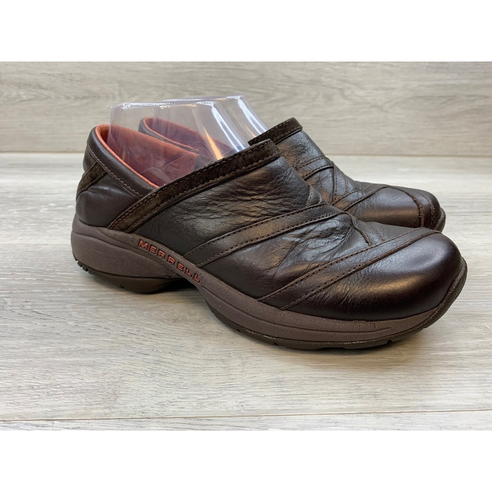 Merrell Women's Prim Brown Leather Slip On Walking Shoes 7.5 Casual Shoes
